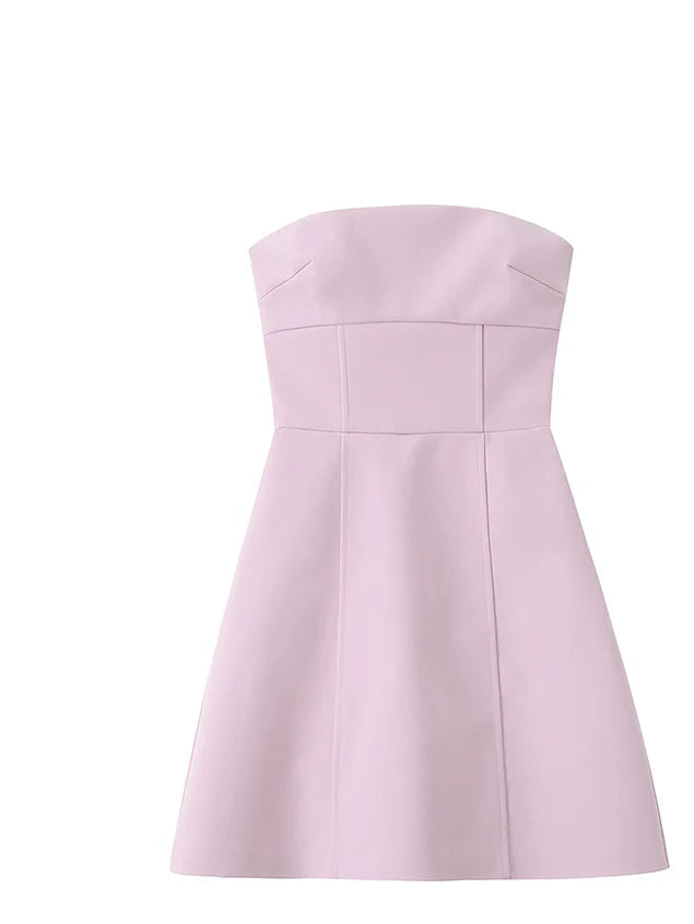 Coquette Pink Bow Mini Dress – Strapless A-Line Silhouette, Chic Partywear for Women, Autumn 2025 Fashion