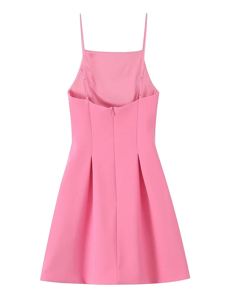 Coquette Pink A-Line Mini Dress – Spaghetti Strap Slim Fit Party Dress for Women, Summer 2025 Fashion