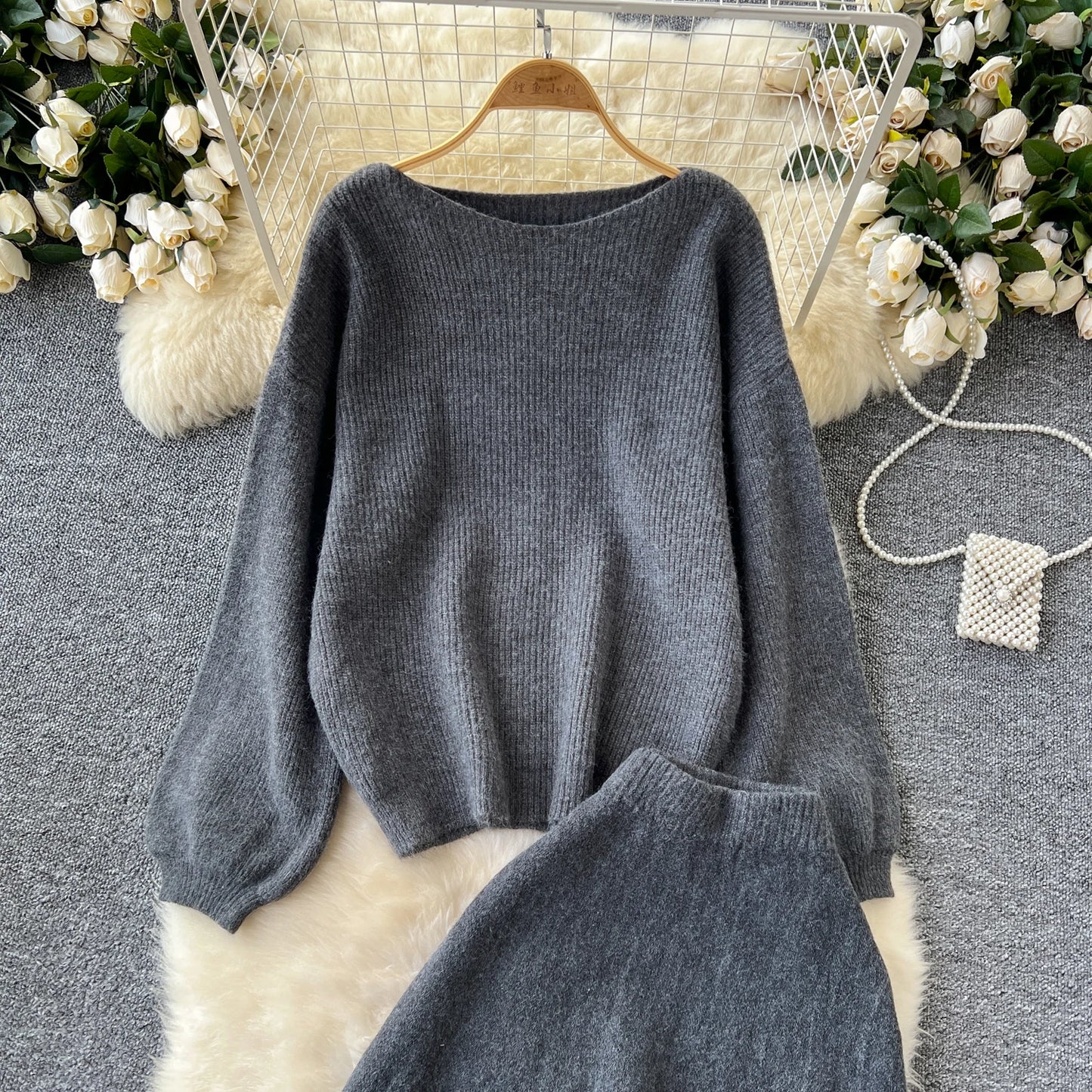 Fall Outfit Aesthetic Knit Sweater And Skirt Coord Set
