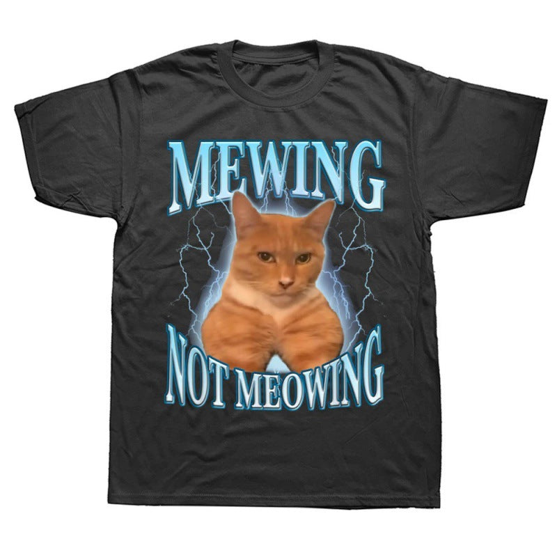 Kawaii Streetwear: Cat Print Gradient Graphic Tee