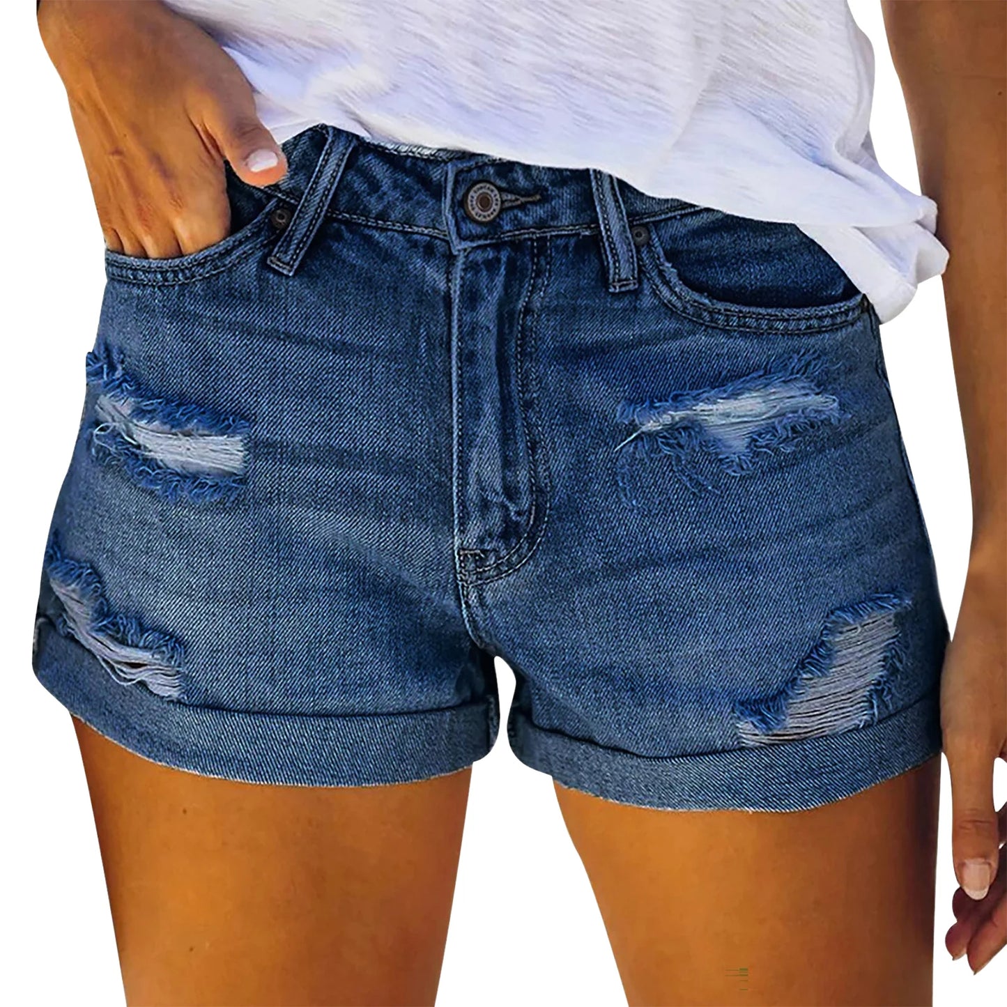 Women's Ripped Denim Shorts โ Stretchy, Stylish, Summer-Ready