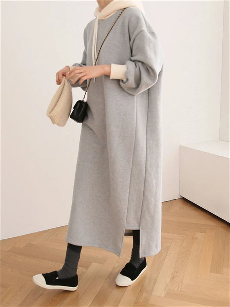 Cozy Oversized Turtleneck Sweater Dress Long Sleeve Knitted Maxi