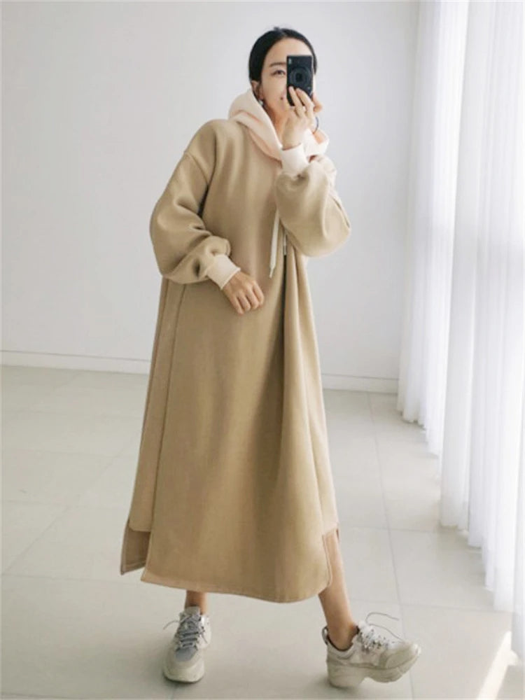 Cozy Oversized Turtleneck Sweater Dress Long Sleeve Knitted Maxi