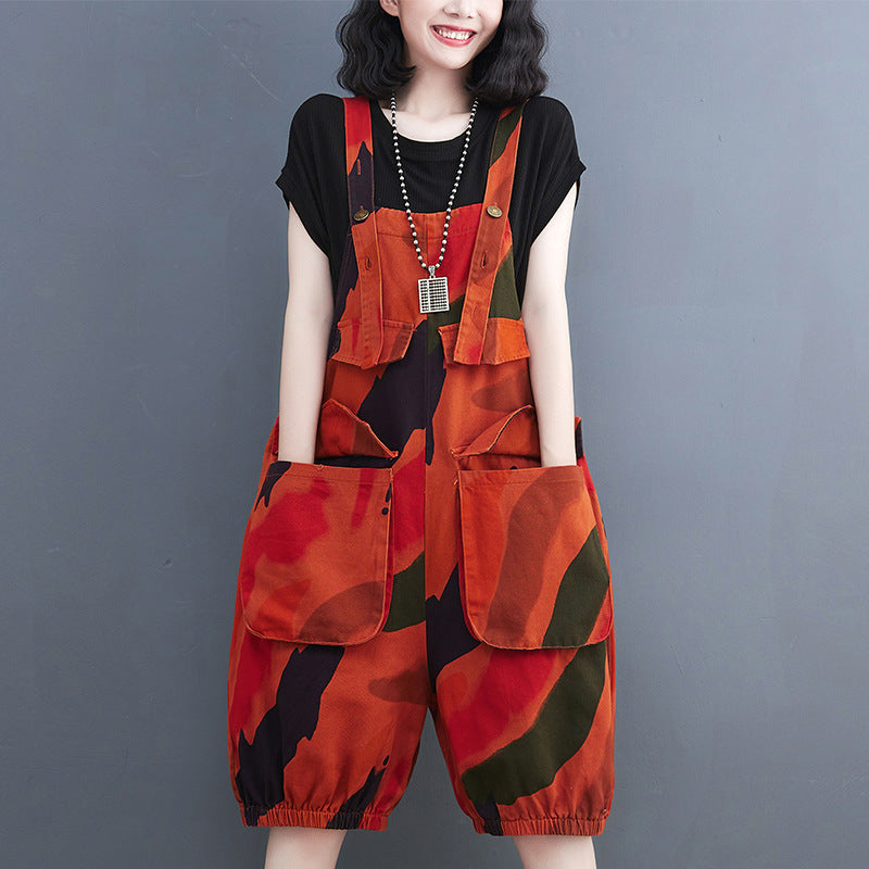 Versatile Red Strap Denim Pants