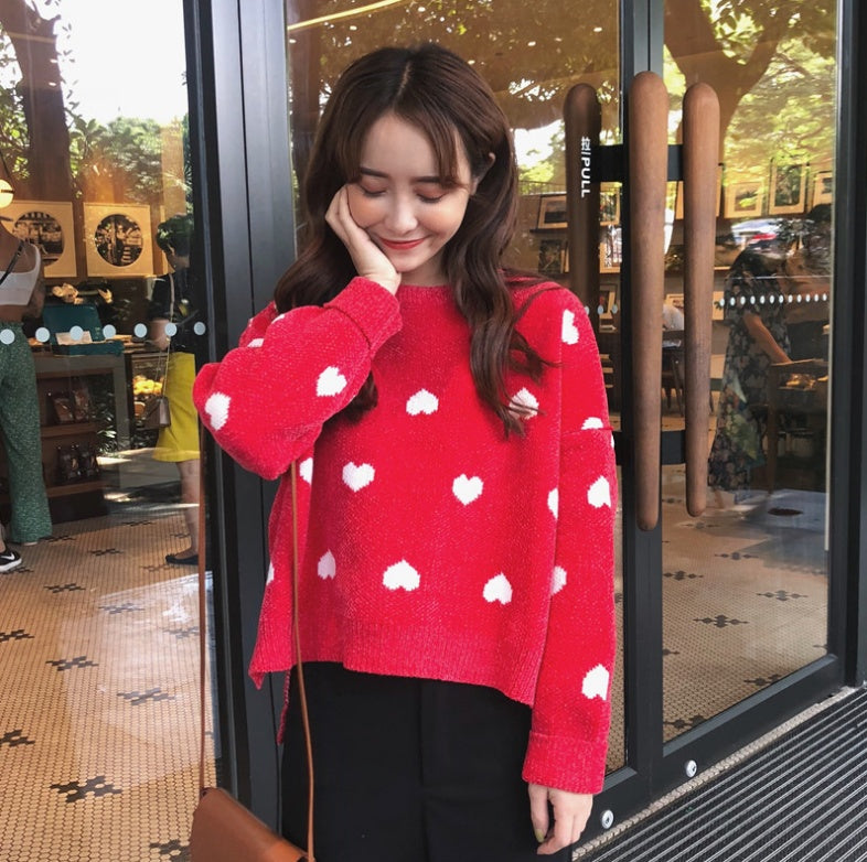 Coquette Aesthetic: Love Heart Nostalgia Knit Sweater