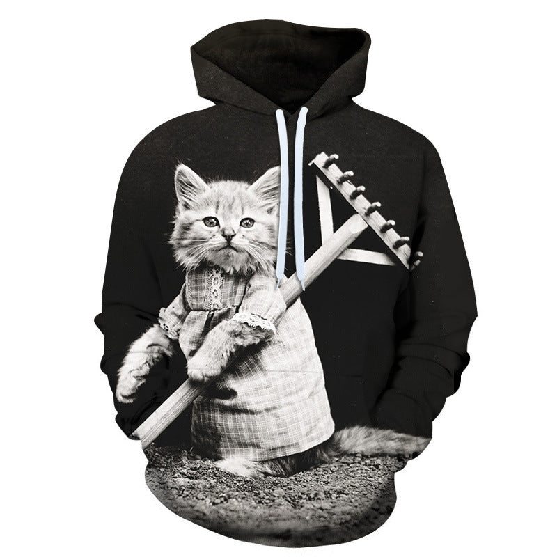 Cute And Cozy Womens Cat Print Fleece Hoodie