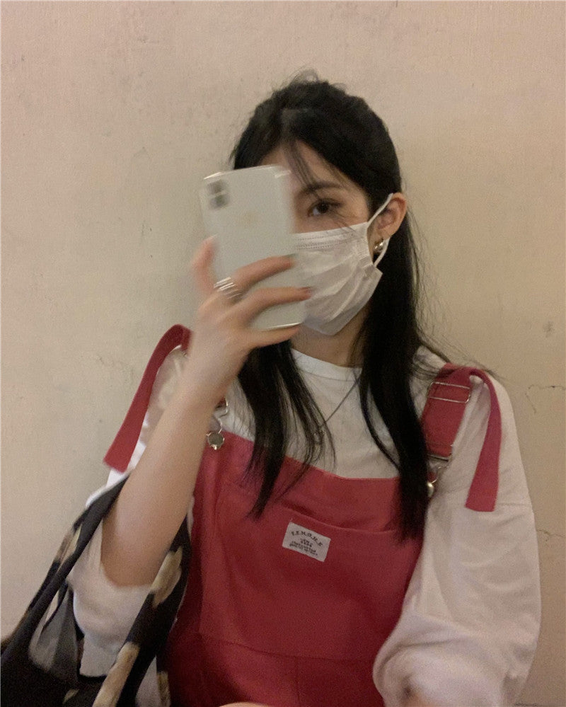 Versatile Red Strap Denim Pants