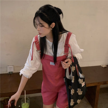 Versatile Red Strap Denim Pants