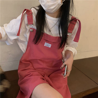 Versatile Red Strap Denim Pants