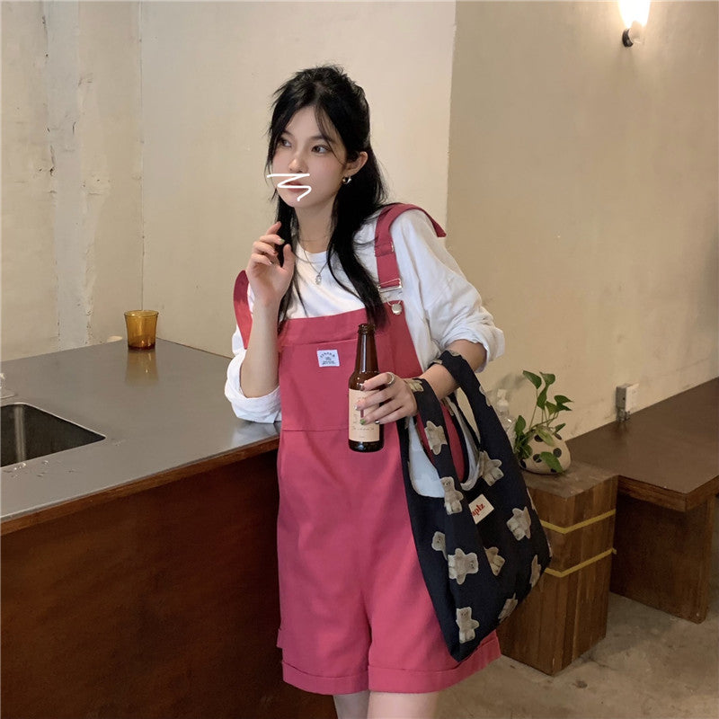 Versatile Red Strap Denim Pants