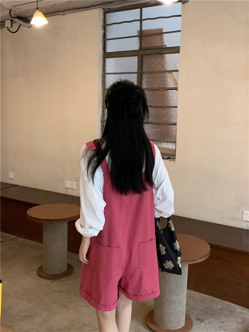 Versatile Red Strap Denim Pants