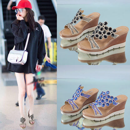 Artisanal Wedge: Shimmering Glitter Wedge Sandals