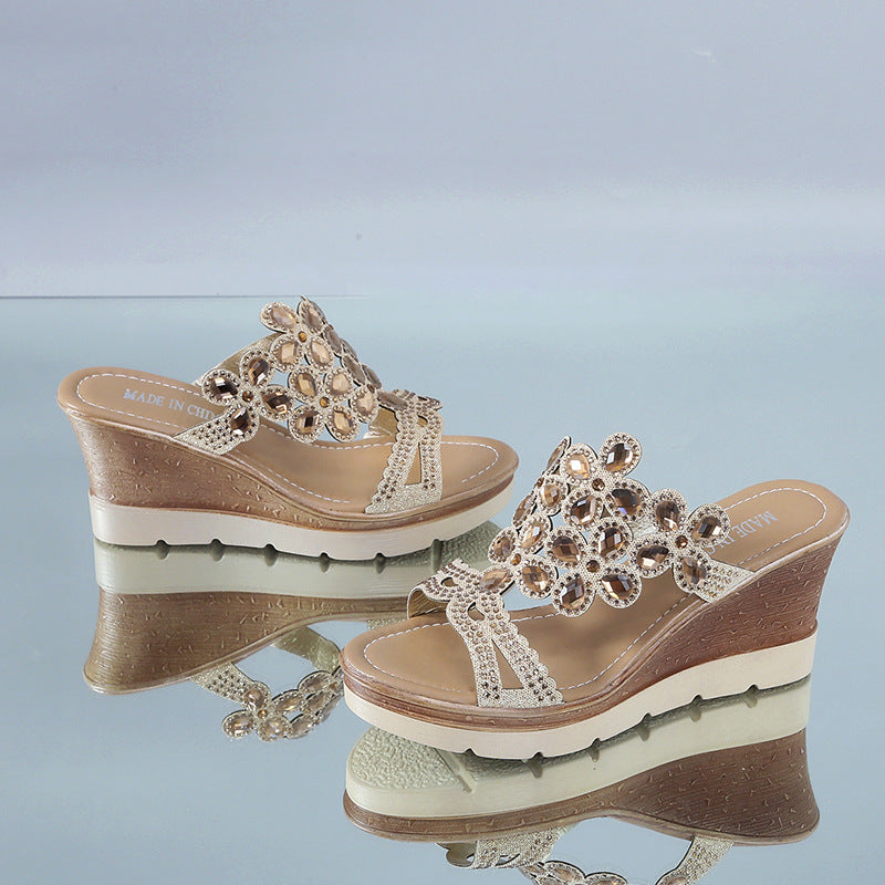 Artisanal Wedge: Shimmering Glitter Wedge Sandals