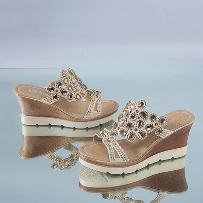 Artisanal Wedge: Shimmering Glitter Wedge Sandals