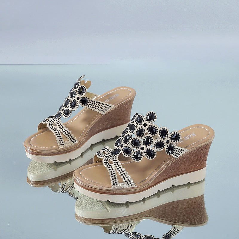 Artisanal Wedge: Shimmering Glitter Wedge Sandals