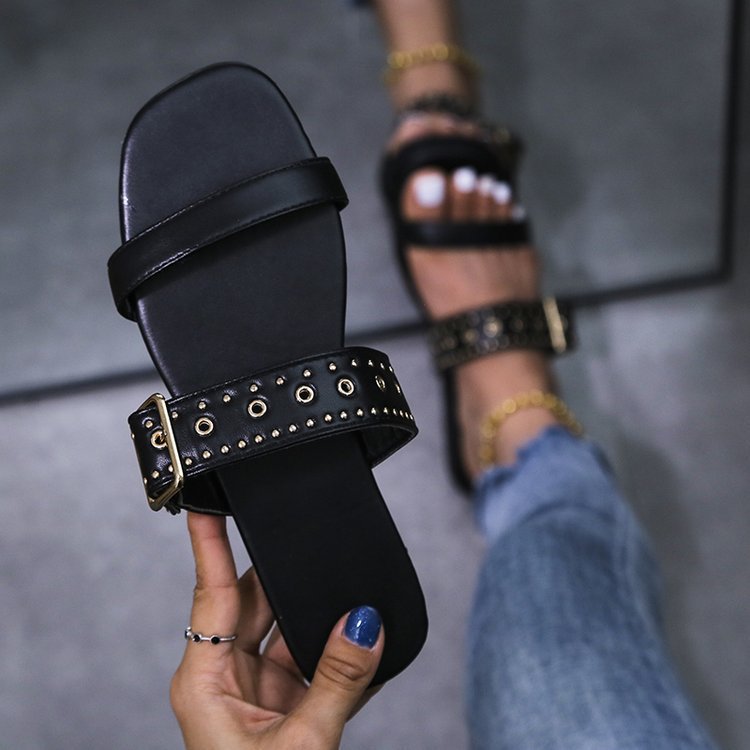 Womens Square Heel Sandals Casual Slides