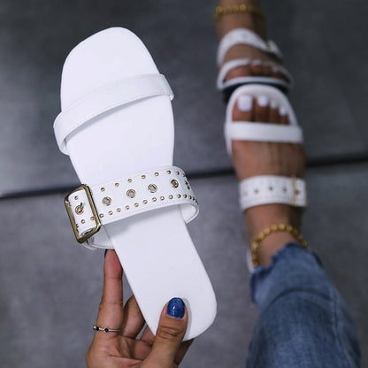 Womens Square Heel Sandals Casual Slides