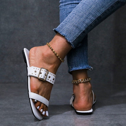 Womens Square Heel Sandals Casual Slides