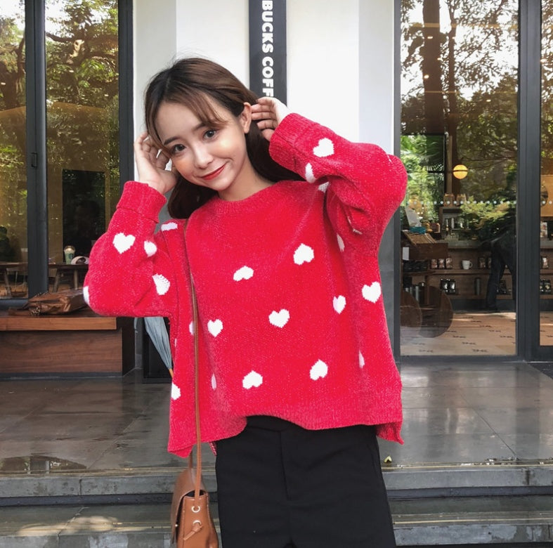 Coquette Aesthetic: Love Heart Nostalgia Knit Sweater