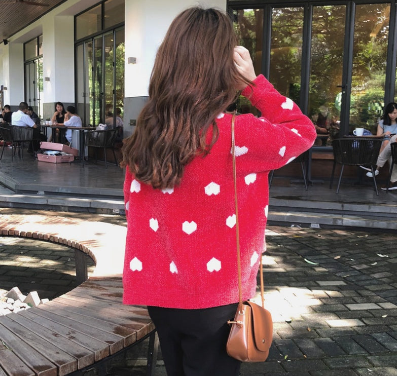 Coquette Aesthetic: Love Heart Nostalgia Knit Sweater