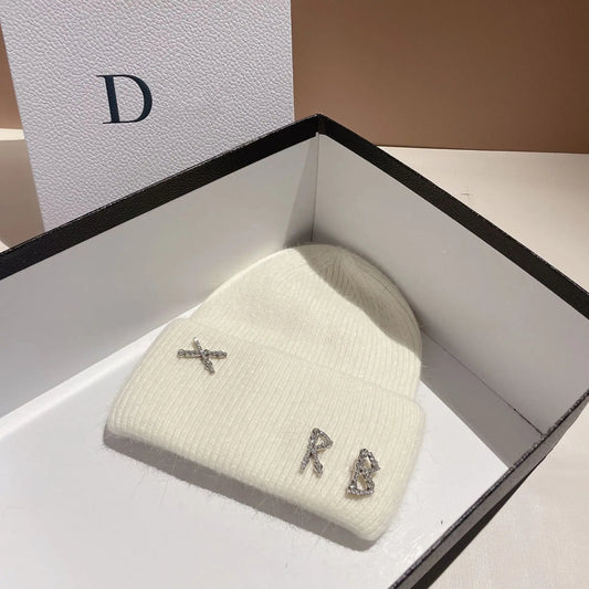 Diamond Glam Rabbit Fur Beanie