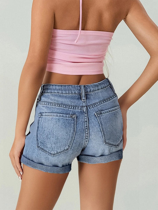 Women's Ripped Denim Shorts – Stretchy, Stylish, Summer-Ready