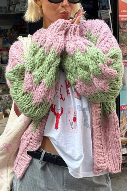 2025 Fall Casual Outfit Ideas Chunky Knit Cardigan With Colorful Y2K Streetwear Style