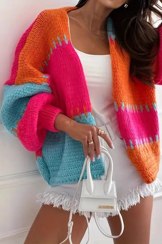 2025 Fall Outfit Inspiration Loose Knit Cardigan With Lantern Sleeve Streetwear Style
