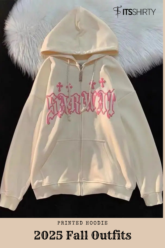 Beige hoodie with pink text on a black background, featuring the brand 'ITSHIRTY'.