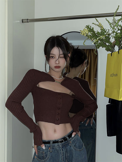 Boho Breeze Hollow Knit Flare Sleeve Cardigan