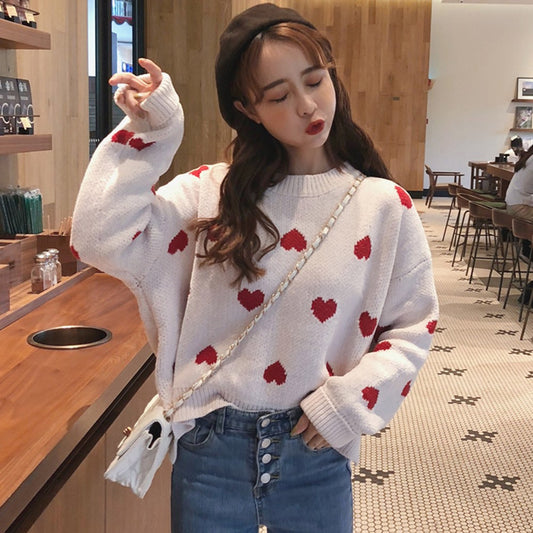 Coquette Aesthetic: Love Heart Nostalgia Knit Sweater