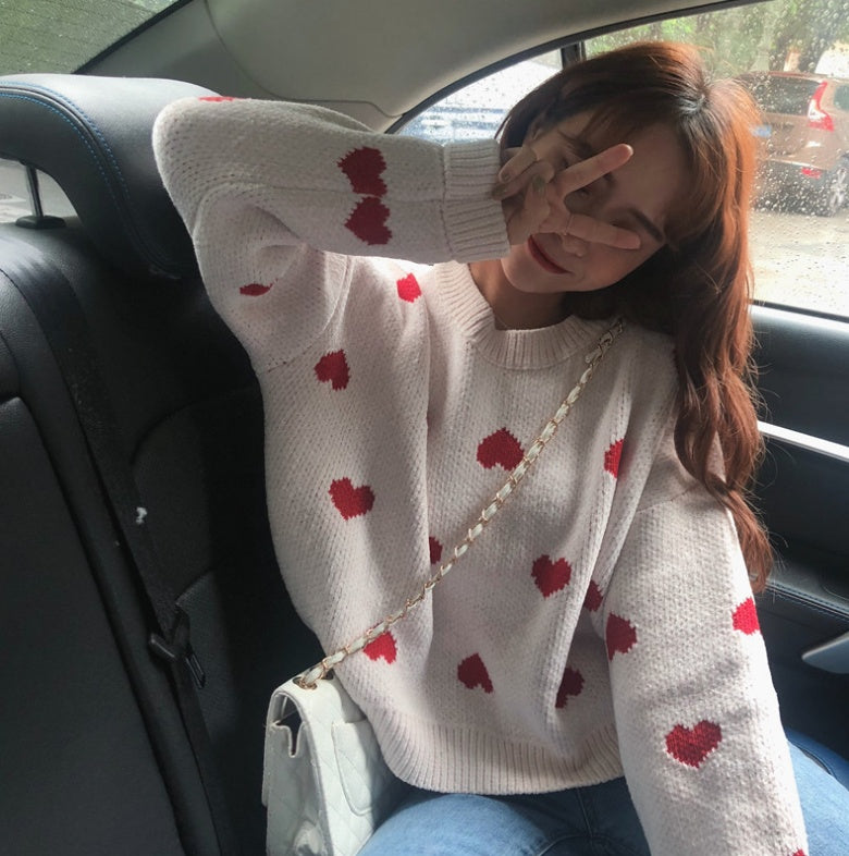 Coquette Aesthetic: Love Heart Nostalgia Knit Sweater