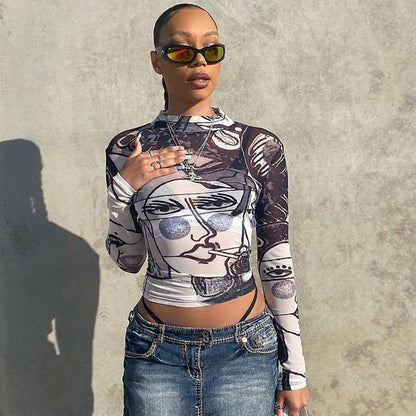 Sensual Mesh: Sheer Turtleneck Long-Sleeve Tee