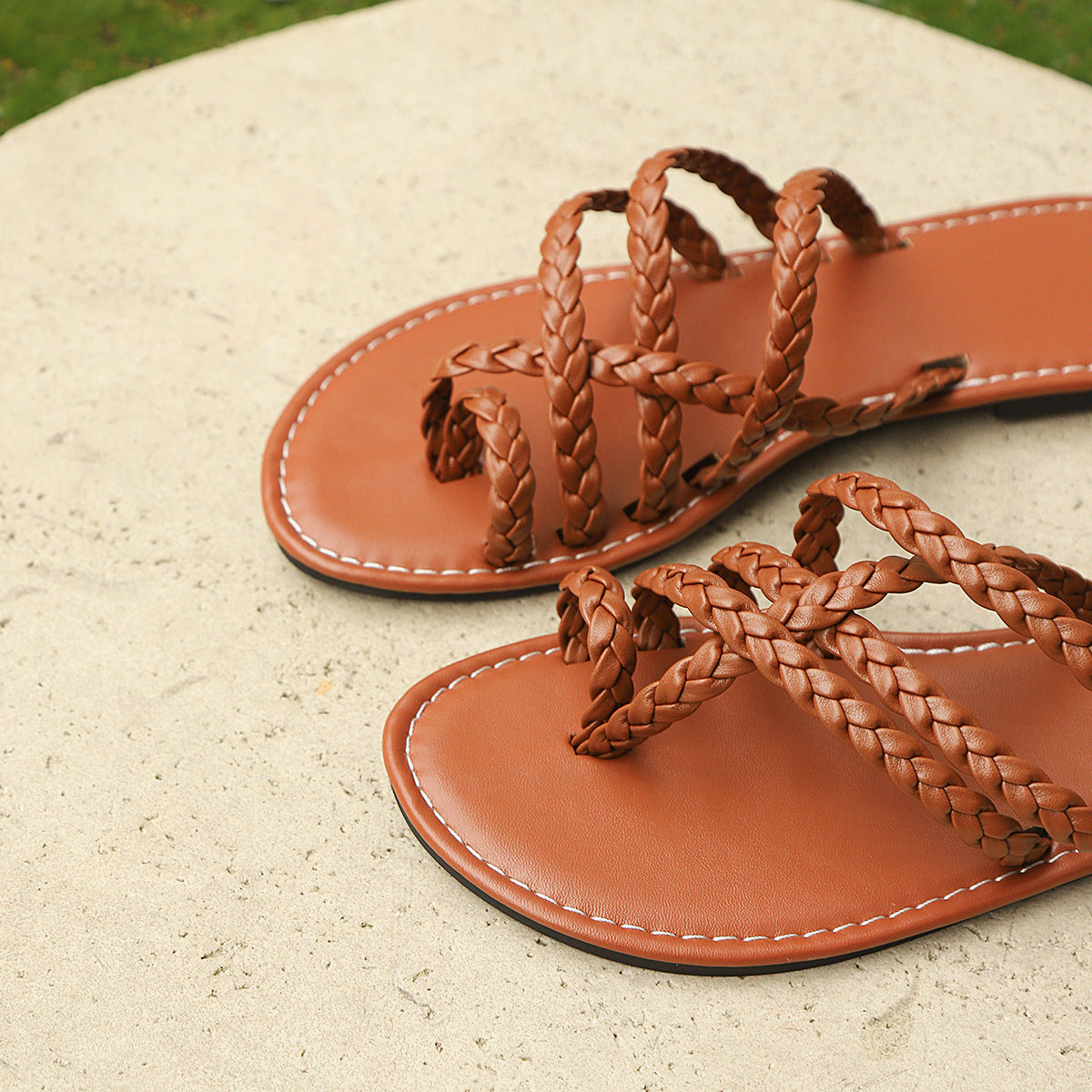 Genuine Leather Roman Clip Toe Sandals