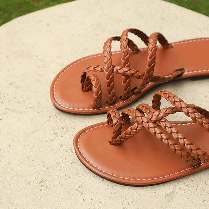 Genuine Leather Roman Clip Toe Sandals
