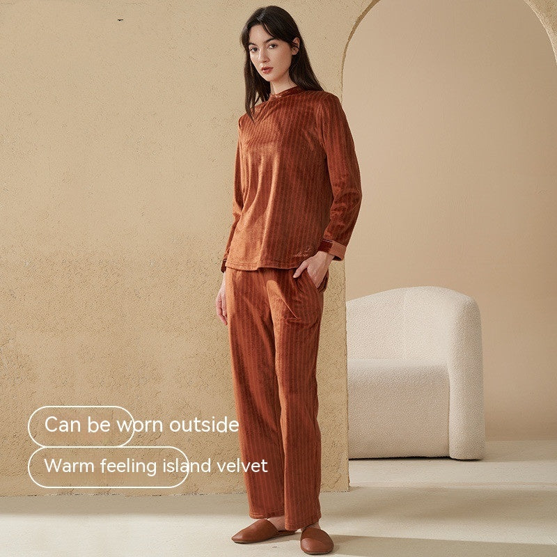 Womens Coral Velvet And Thin Flannel Pajama Ensemble