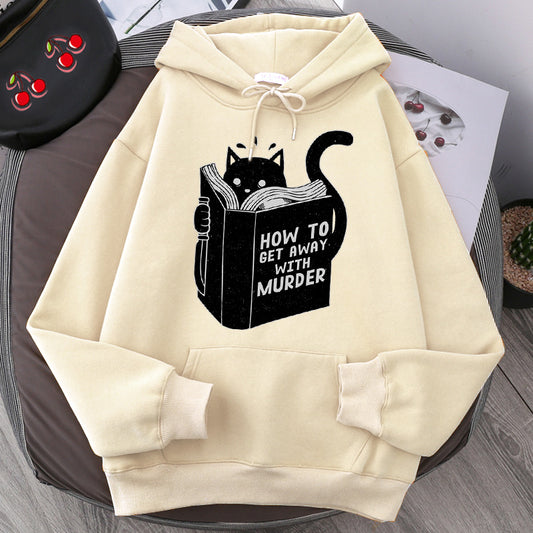Fleece Luxury: Cute Cat Print Fleece Sweatshirt