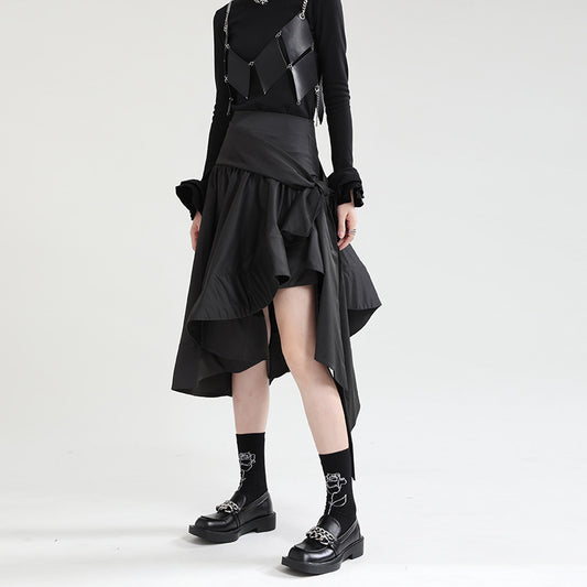 Asymmetric High Waist Mini Skirt In Black And Pink