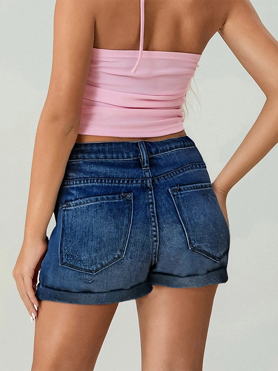 Women's Ripped Denim Shorts – Stretchy, Stylish, Summer-Ready