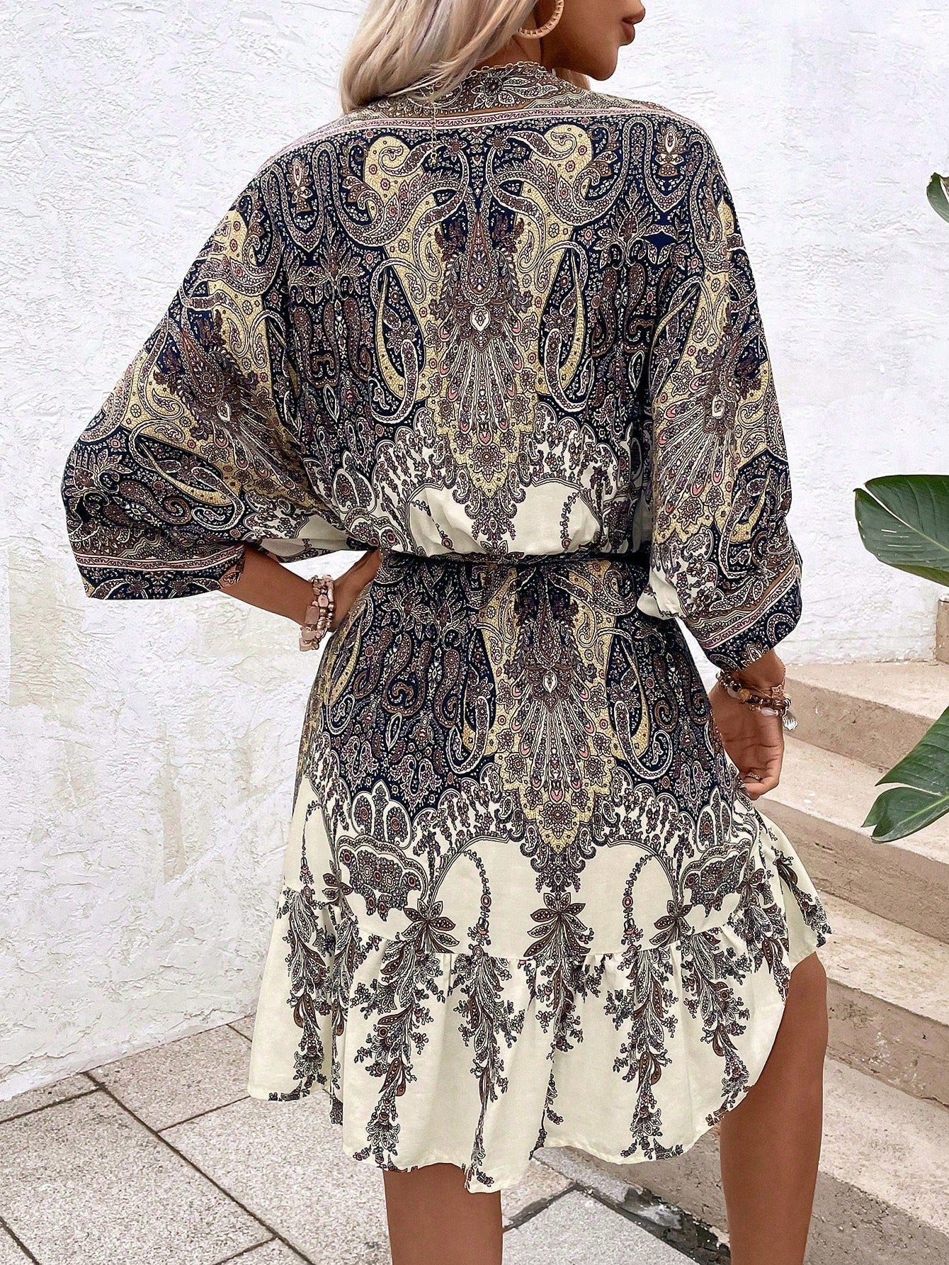 Effortless Youth: Balloon-Sleeve Tie-Front Dress