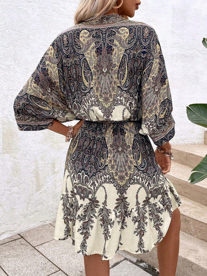 Effortless Youth: Balloon-Sleeve Tie-Front Dress