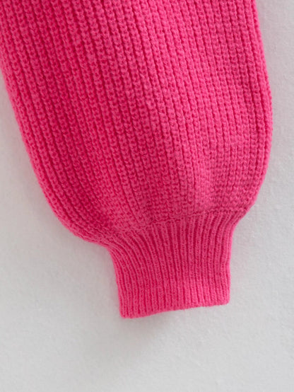 Romantic Red Heart Knit Sweater With Lantern Sleeves