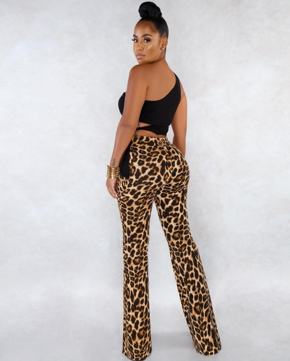 Elastic Elegance Leopard Pants