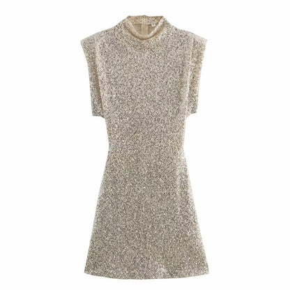 Celestial Sparkle Mini Dress Sleeveless Knitted Dress With Sequin Stars Ruffled Hem Slim Fit High Waist Style For Women 2025