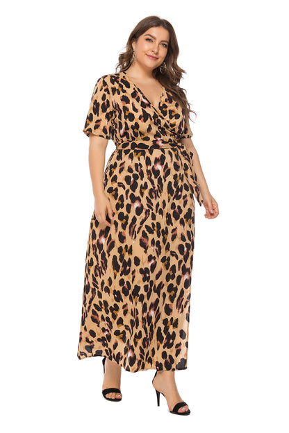 Plus size leopard print dress V-neck beach skirt