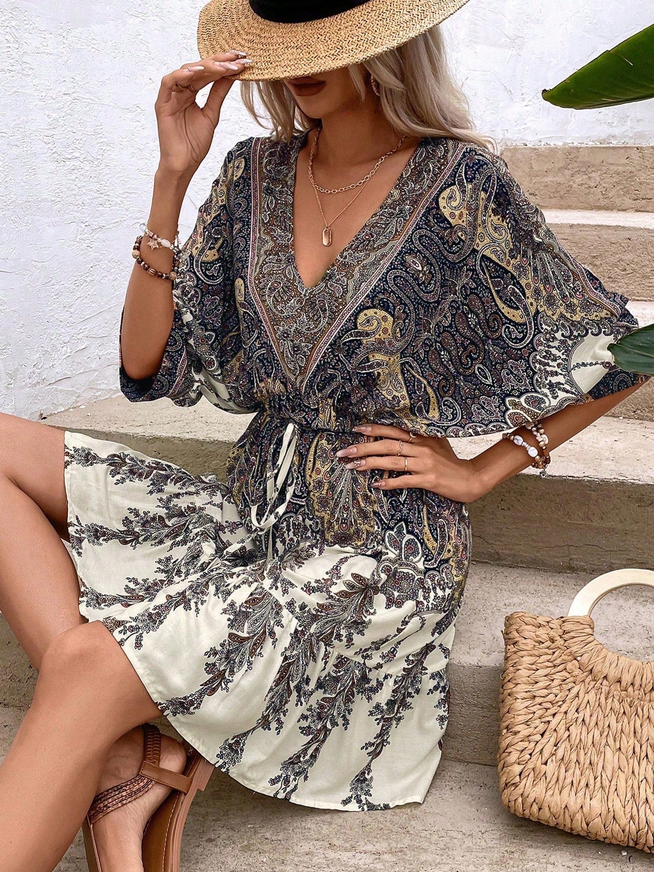 Effortless Youth: Balloon-Sleeve Tie-Front Dress