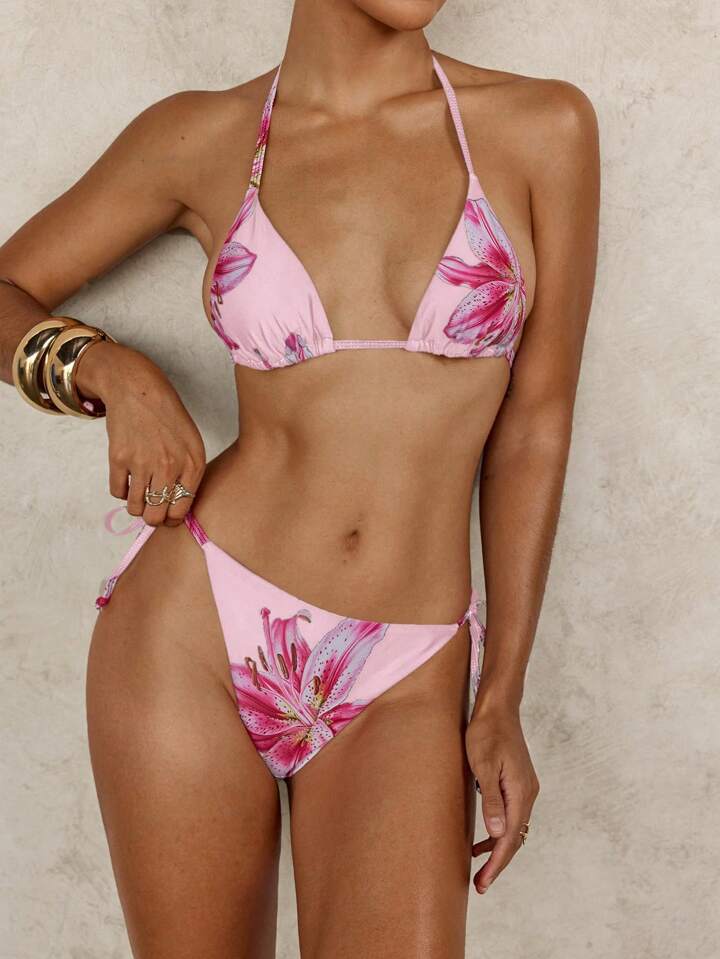 Midnight Allure: Laced-Up Leopard Print Bikini Set