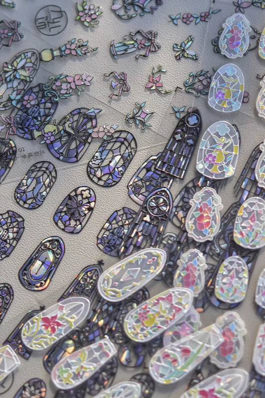 5D Stained Glass Nail Stickers For Fall Nails Inspiration And Glitter Nail Art Styling
