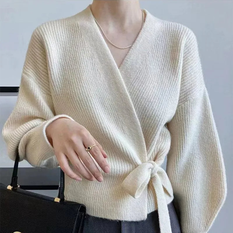 V-Neck Lace-Up Sweater