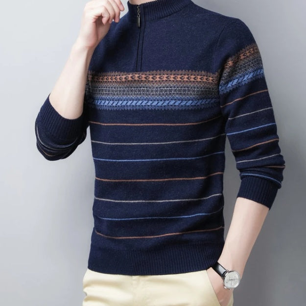 Striped Elegance: Premium Turtleneck Sweater